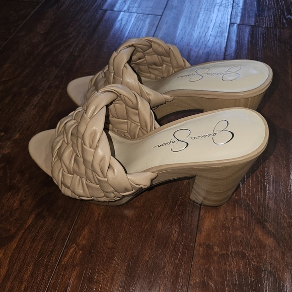 Jessica Simpson chunky wood plat-form faux leather braided heels, size 11M - Picture 5 of 7